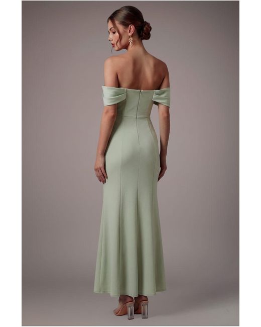 Goddiva Gray Petite Bardot Scuba & Chiffon Cowl Maxi Dress