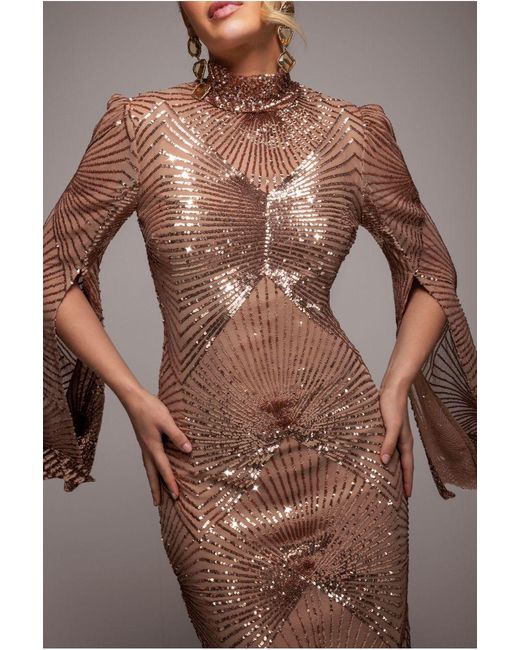 Goddiva Green Sequin Starburst Cape Sleeve Midi Dress