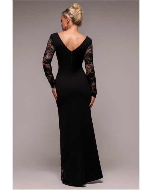 Goddiva Blue Scuba & Lace Wrap Maxi Dress