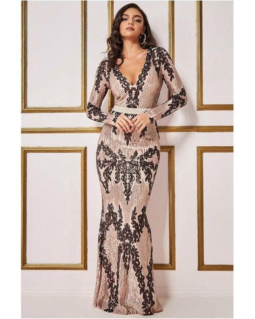 Goddiva Long Sleeve Sequin Flame Midi Dress - Black main image 1