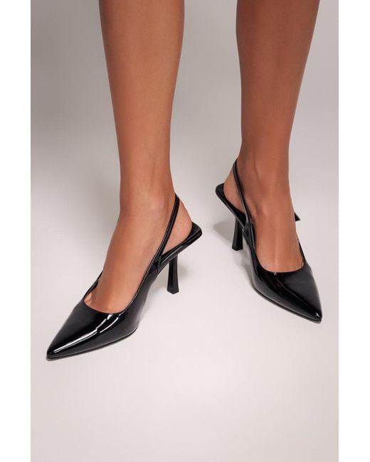 Goddiva Brown Patent Slingback Heeled Court Shoes