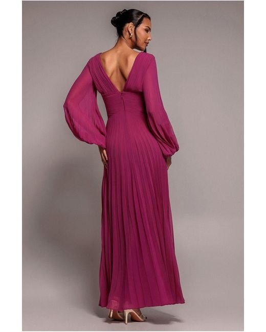 Goddiva Pink Balloon Sleeve Chiffon Maxi
