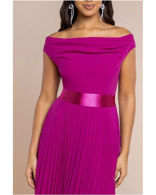 Goddiva Pink Cowl Neck Pleated A-Line Chiffon Midi Dress