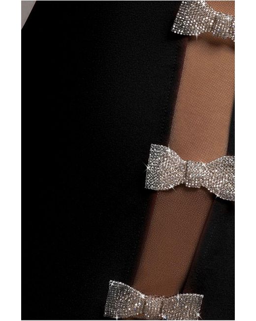 Goddiva Black Bow-Embellished Strapless Mermaid Maxi Dress