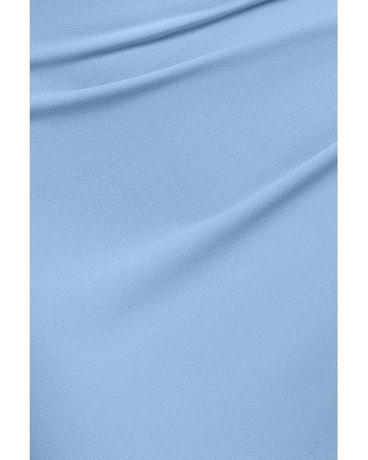 Goddiva Blue One Shoulder Asymmetric Scuba Crepe Maxi Dress