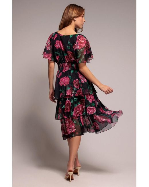 Goddiva Pink Layered Floral Midi Flutter Sleeves
