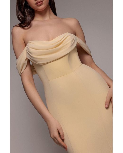 Goddiva Brown Chiffon Bardot Cowl Neck Maxi Dress
