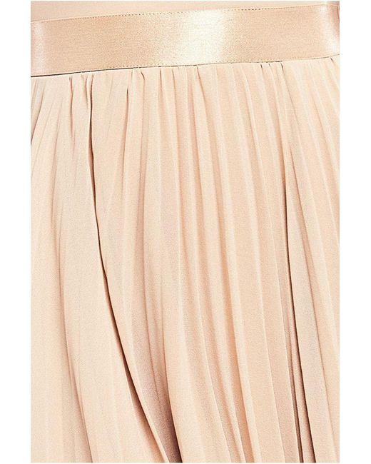 Goddiva Natural Pleated Chiffon Off Shoulder Maxi Dress