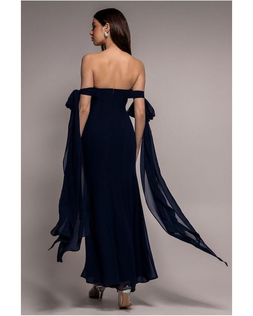 Goddiva Blue Multiway Cape Chiffon Sweetheart Maxi Dress