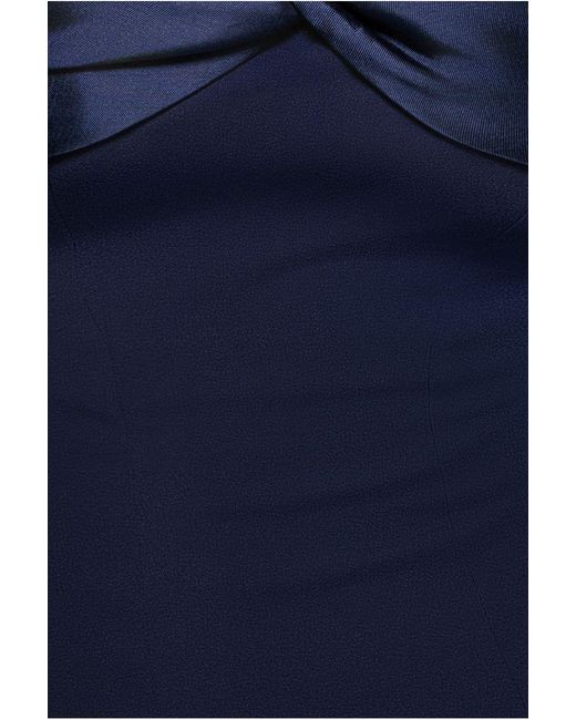 Goddiva Blue Twist Knot Satin & Scuba Bardot High Low Midi Dress