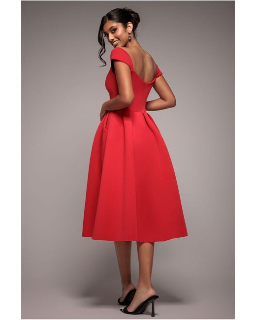 Goddiva Red Scuba Foam Skater Midi Dress