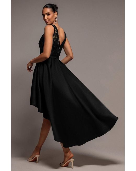 Goddiva Blue Sequin & Satin Dipped Hem Midi Dress