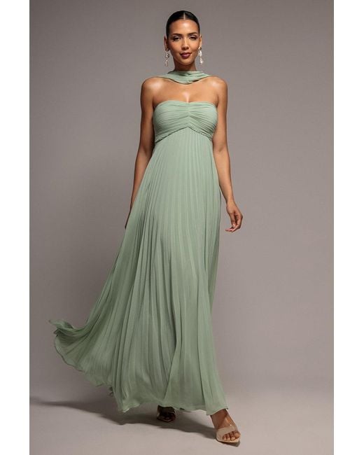 Goddiva Gray Sleeveless Pleated Chiffon Multiway Scarf Maxi Dress