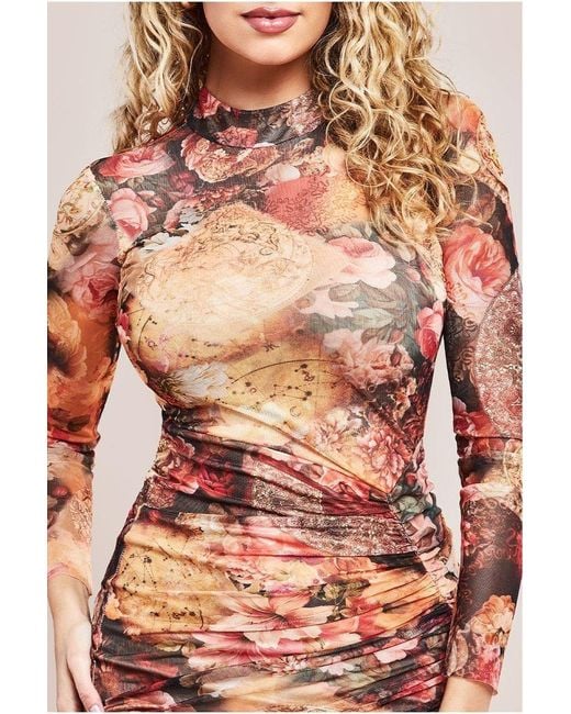 Goddiva Natural Asymmetric Gathered Skirt Midi Dress