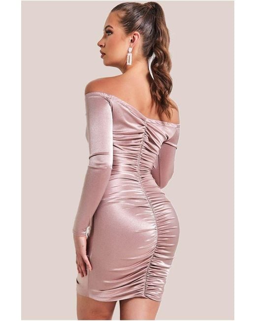 Goddiva Multicolor Off The Shoulder Ruched Mini