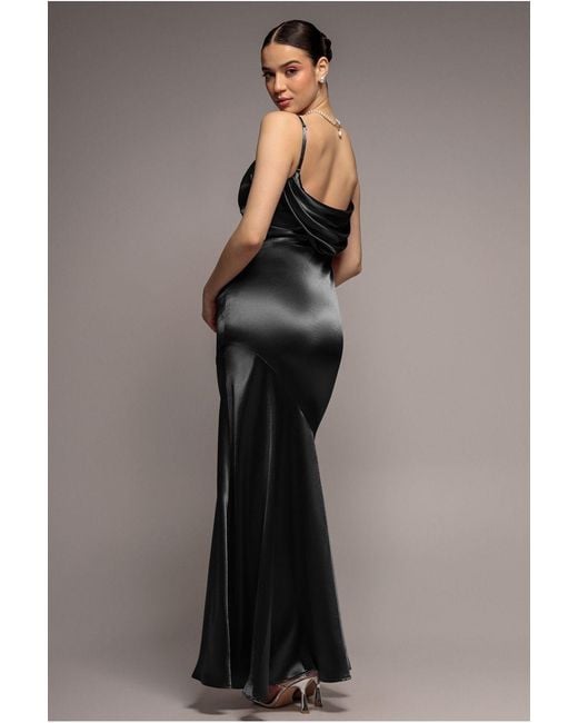 Goddiva Blue Cowl Back Satin Maxi Dress