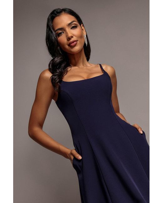 Goddiva Blue Strapless Fit & Flare A Line Maxi Dress