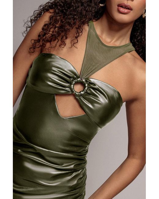 Goddiva Green Cut Out Faux Leather Mini Dress