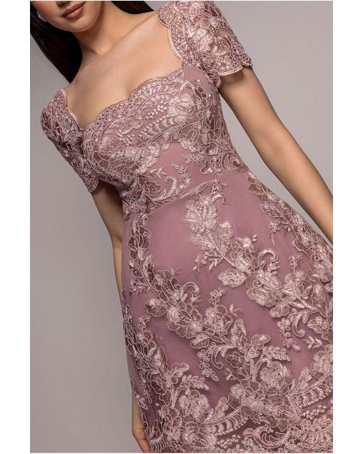 Goddiva Pink Scallop Edge Corset Back Structured Lace Mini Dress