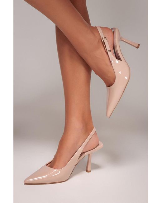 Goddiva Natural Patent Slingback Heeled Court Shoes