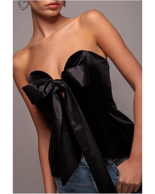 Goddiva Black Plunging Sweetheart Strapless Peplum Velvet & Satin Corset
