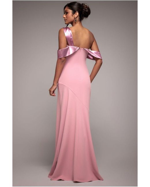Goddiva Pink One Shoulder Satin Band Maxi Dress