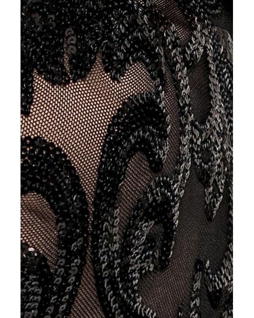 Goddiva Brown Embroidered Sequin Tassel Front Split Midaxi Dress