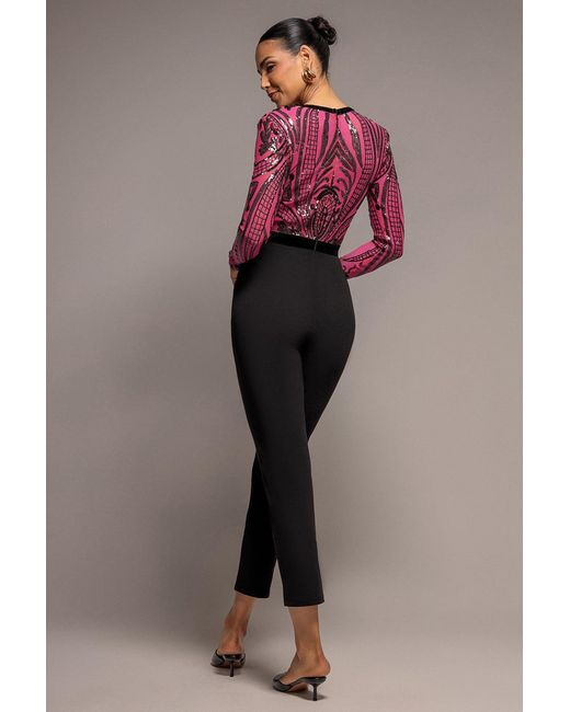 Goddiva Multicolor Deep V Neck Sequin Embroidered Jumpsuit