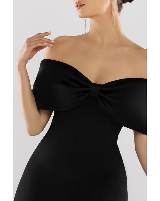 Goddiva Black Front Bow Off The Shoulder Mini Dress