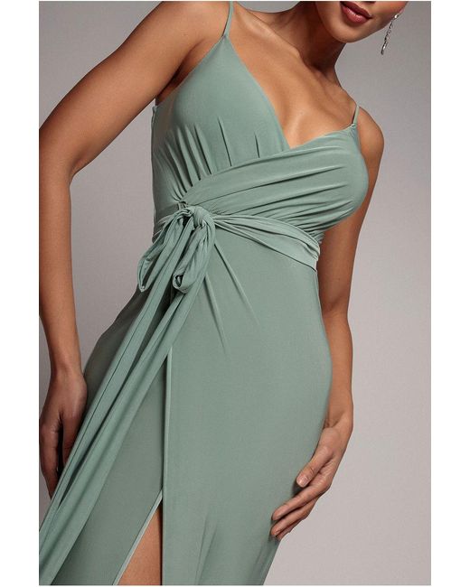Goddiva Multicolor Wrap Front Maxi Slip Dress With Waist Tie-Up