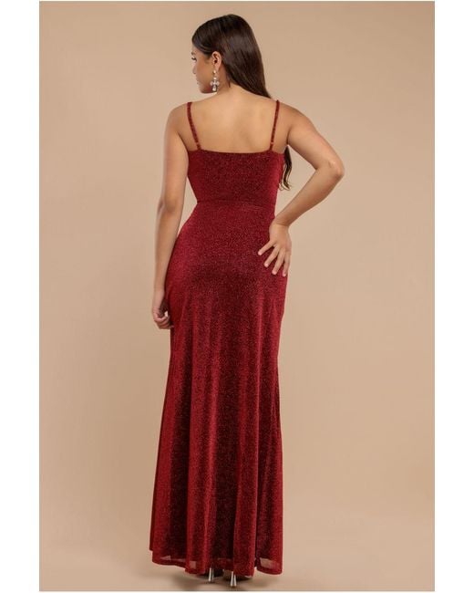 Goddiva Red Wrap Style Spaghetti Strap Maxi With Split