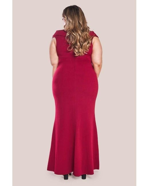 Goddiva Red Front Wrap Off The Shoulder Maxi Dress