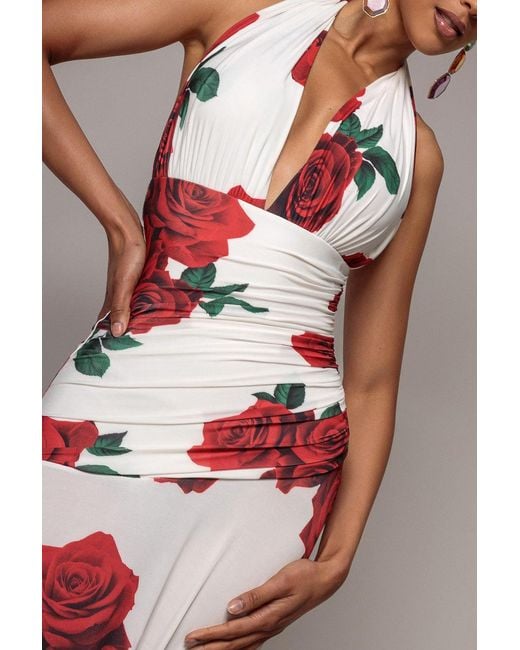 Goddiva Multicolor Floral Halter Neck Empire Waist Gathered Maxi Dress