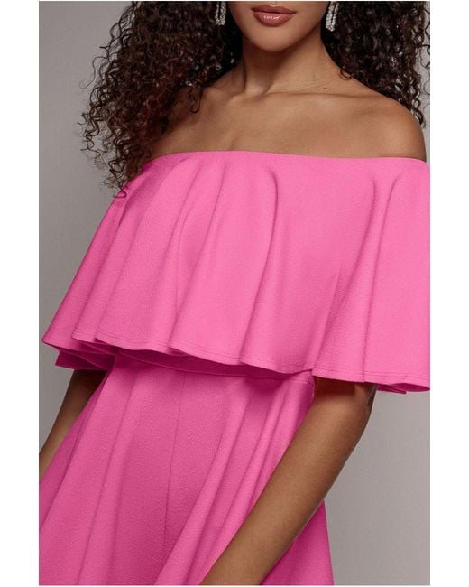 Goddiva Pink Off The Shoulder Frill Neck Skater Romper