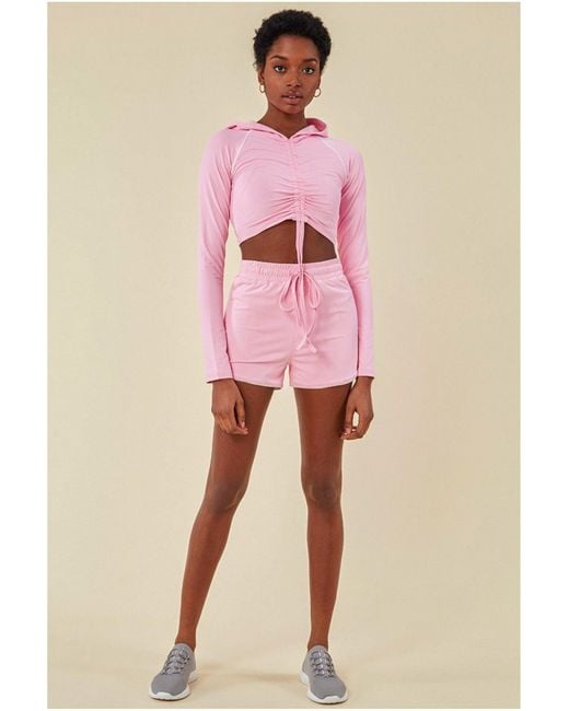 Cosmochic Pink Jersey Short Set With Drawstring Top