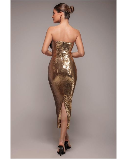 Goddiva Metallic Liquid Sequin Boobtube Midaxi With Corsage