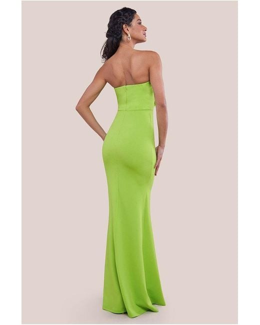 Goddiva Green Scuba Crepe Bandeau Rose Maxi Dress
