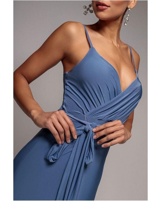 City Goddess Blue Wrap Front Maxi Slip Dress With Waist Tie-Up