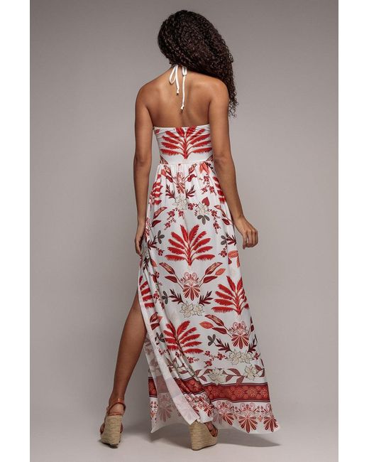 Goddiva Red Printed Tie Back Maxi