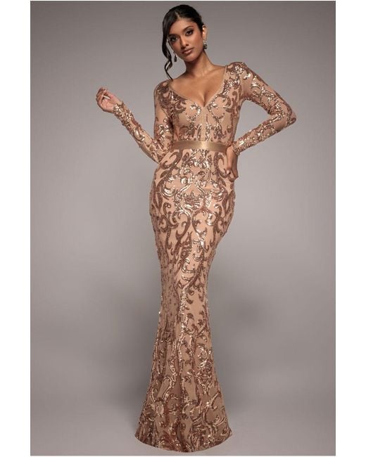 Goddiva Multicolor Embroidered Sequin & Mesh Maxi Dress