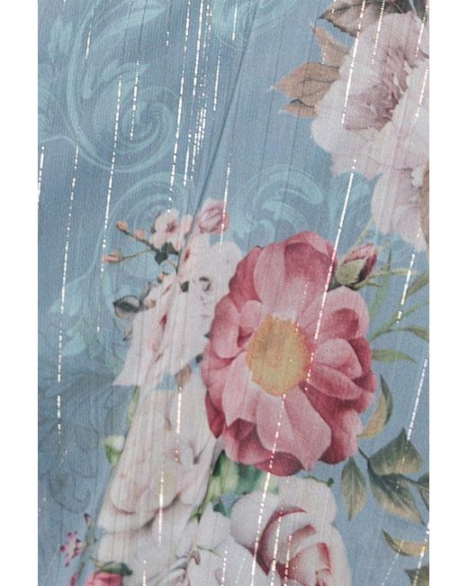 Goddiva Gray Layered Floral Midi With Flutter Sleeves