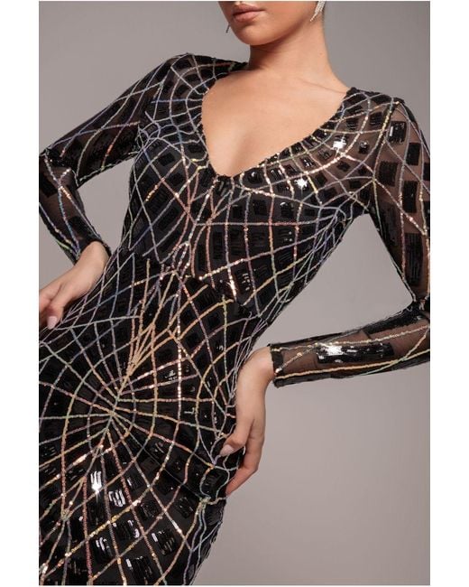 Goddiva Black Geo Sequin Long Sleeve Maxi Dress