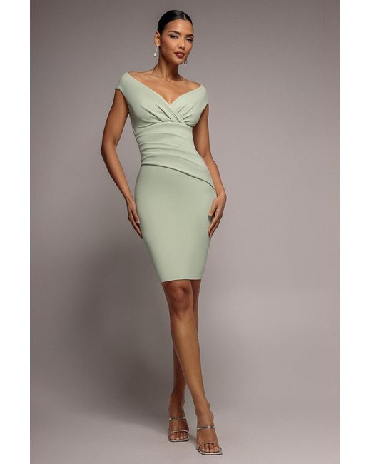 Goddiva Brown Bardot Pleated Midi Dress