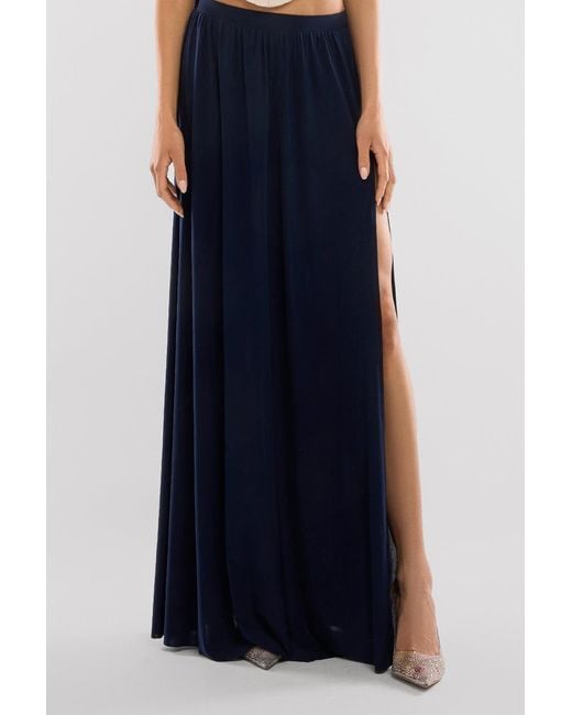 Goddiva Blue Compact Crepe Lace Up Corset With Side Split Jersey Maxi Skirt & Scarf