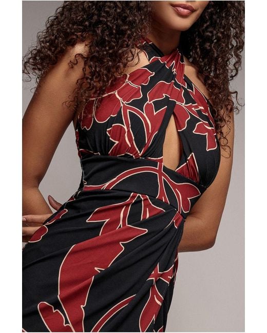 Goddiva Black Printed Crossover Maxi Dress