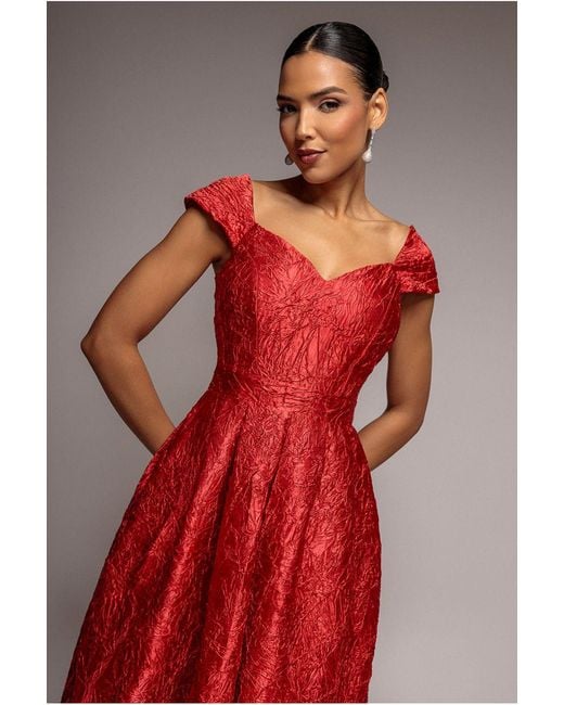 Goddiva Red Crushed Satin Sleeveless A Line Midi Dress