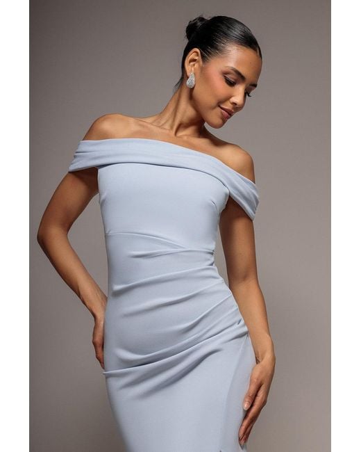 Goddiva Gray Off The Shoulder Maxi Dress With Split