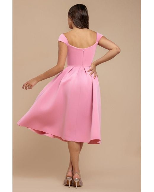 Goddiva Pink Scuba Foam Skater Midi Dress