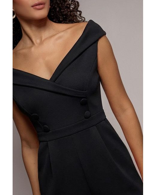 Goddiva Black Bardot Wrap Sweetheart Neck Romper