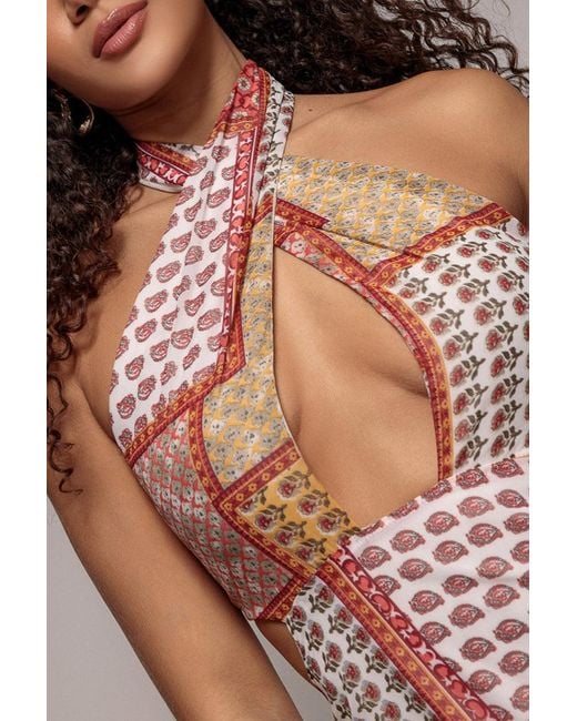 Goddiva Multicolor Halter Neck Printed Maxi Dress
